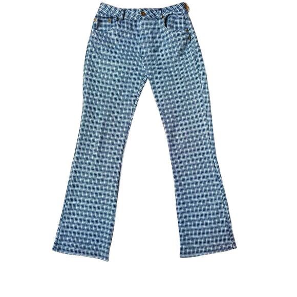 Vintage B'REAL 90's Mid Rise Blue Plaid Flared Pants Women's Small - Picture 5 of 10